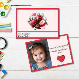 Tarjeta Foto de fresa rosa y roja dulce Mini Valentine