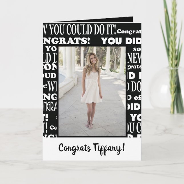 Tarjeta Foto de Grad de Congrats en blanco y negro (Anverso)