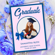 Foto de Graduación con Lazo de Gingham Azul