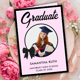 Tarjeta Foto de graduación con lazo de gingham negro