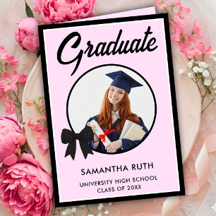 Tarjeta Foto de graduación con lazo de gingham negro