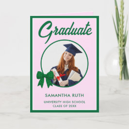 Tarjeta Foto de graduación con lazo de gingham verde