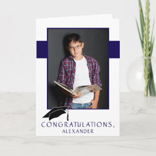 Tarjeta Foto de graduación de felicitaciones azul moderna