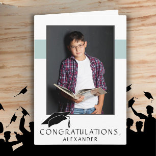 Tarjeta Foto de graduación de felicitaciones azul moderna