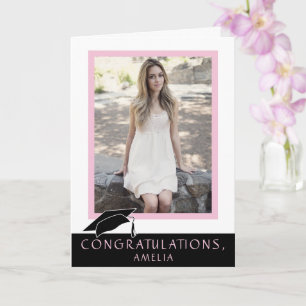 Tarjeta Foto de graduación de felicitaciones rosa moderna