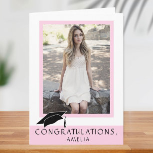 Tarjeta Foto de graduación de felicitaciones rosadas moder
