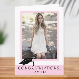 Tarjeta Foto de graduación de felicitaciones rosadas moder