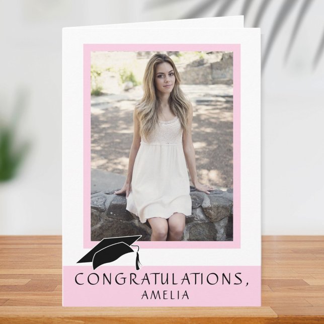 Tarjeta Foto de graduación de felicitaciones rosadas moder (Subido por el creador)
