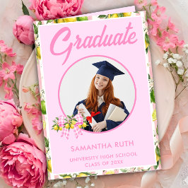 Tarjeta Foto de graduación de limón rosa recien graduado