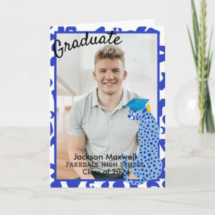 Tarjeta Foto de Graduación Estampado de Leopardo azul