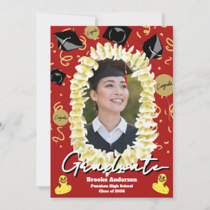 Tarjeta Foto de graduación hawaiana con lei de plumeria y