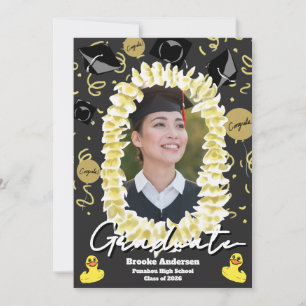 Tarjeta Foto de graduación hawaiana con lei de plumeria y