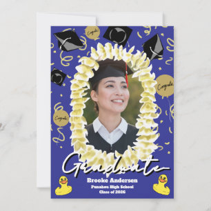 Tarjeta Foto de graduación hawaiana con lei de plumeria y