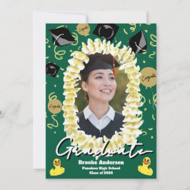 Tarjeta Foto de graduación hawaiana con lei de plumeria y 
