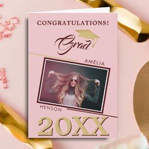 Tarjeta Foto de graduación moderna en rosa polvoriento