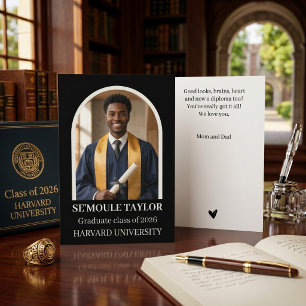 Tarjeta Foto de graduado afroamericano moderno en arco neg
