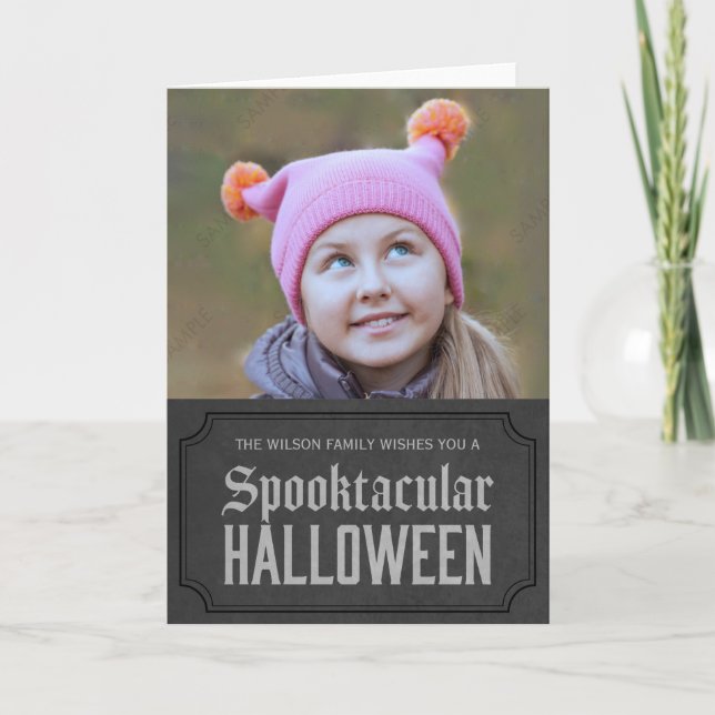 Tarjeta Foto de Halloween Gray oscuro Spooktacular (Anverso)