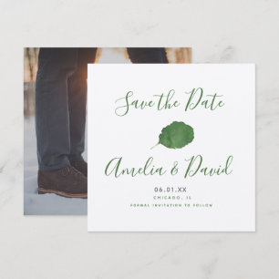 Tarjeta Foto de Hoja de Acuarela de Mano Verde para Salvar