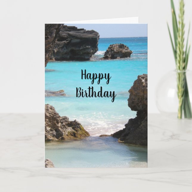 Tarjeta Foto de la Costa de las Bermudas y cumpleaños del  (Anverso)