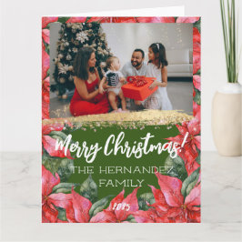 Tarjeta Foto de la familia navideña de Poinsettia navideña