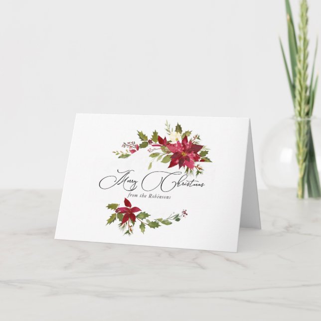 Tarjeta Foto de la familia Watercolor Poinsettia (Anverso)