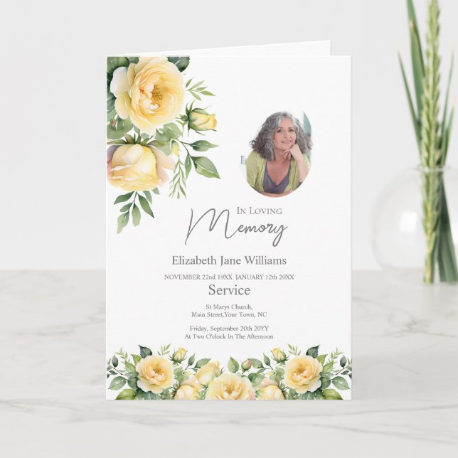 Tarjeta Foto de la Orden de Servicio del Funeral de la Ros (Anverso)