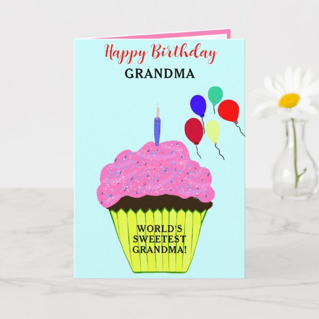 Tarjeta Foto de la torta rosada de cumpleaños de la abuela (Planta pequeña)