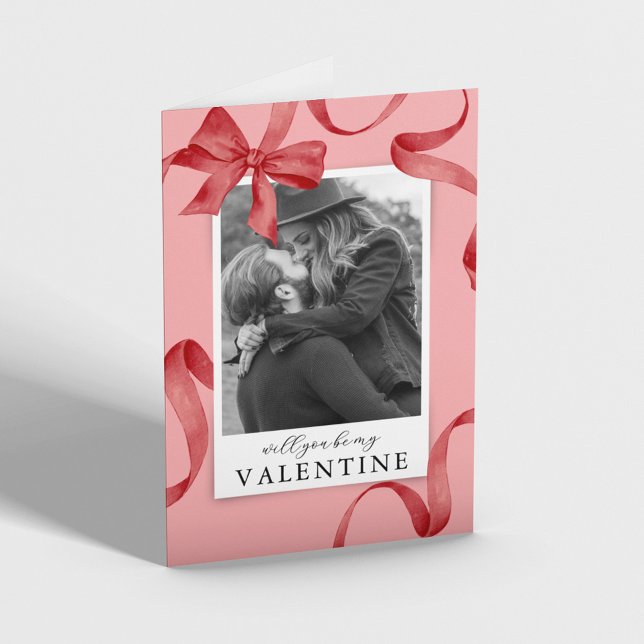 Tarjeta Foto de lazo rojo sé mi San Valentín (Subido por el creador)