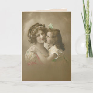 Tarjeta Foto de madre e hija de sepia de época