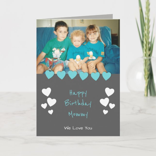 Tarjeta Foto de Mamá gris y turquesa Cumpleaños (Anverso)