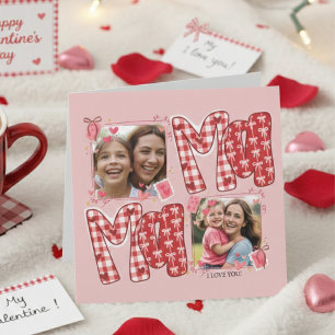 Tarjeta Foto de mamá y niño en San Valentín Cuadro Escocés