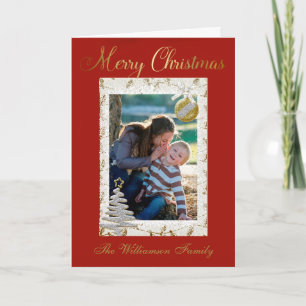 Tarjeta Foto de marco de la familia Gold Glittering Merry 