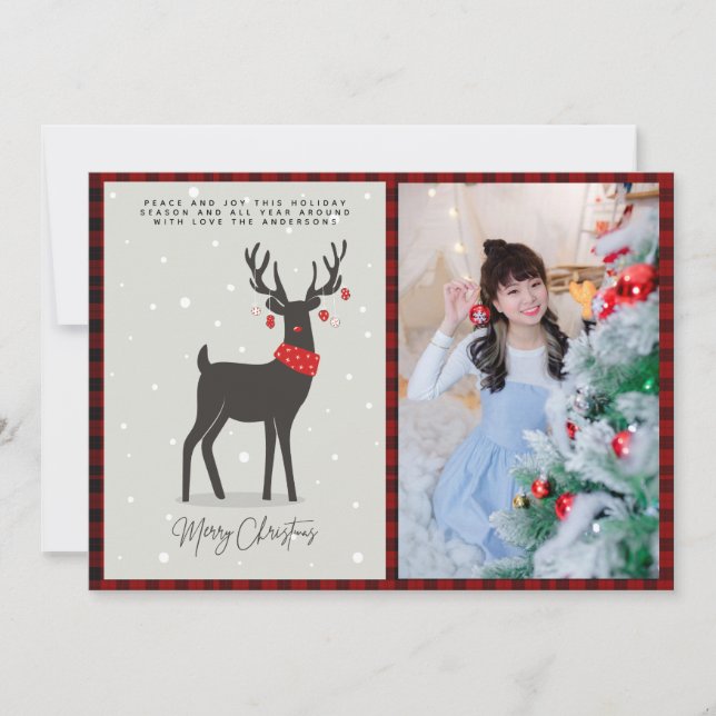 Tarjeta FOTO de Navidad Arte Popular Moderno Reno (Anverso)