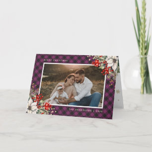 Tarjeta Foto de Navidad de Flor de Pascua con Bayas de Ace