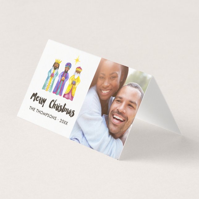 Tarjeta Foto de Navidad de la Natividad al aguarela (Anverso)