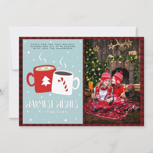 Tarjeta Foto de Navidad en Plaid de Búfalo Arte Popular Mo (Anverso)