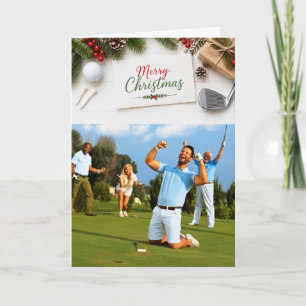 Tarjeta Foto de Navidad Golf Feliz Familia Festejo