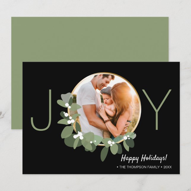 Tarjeta Foto de Navidades de Alegría de Oro Moderno (Anverso / Reverso)