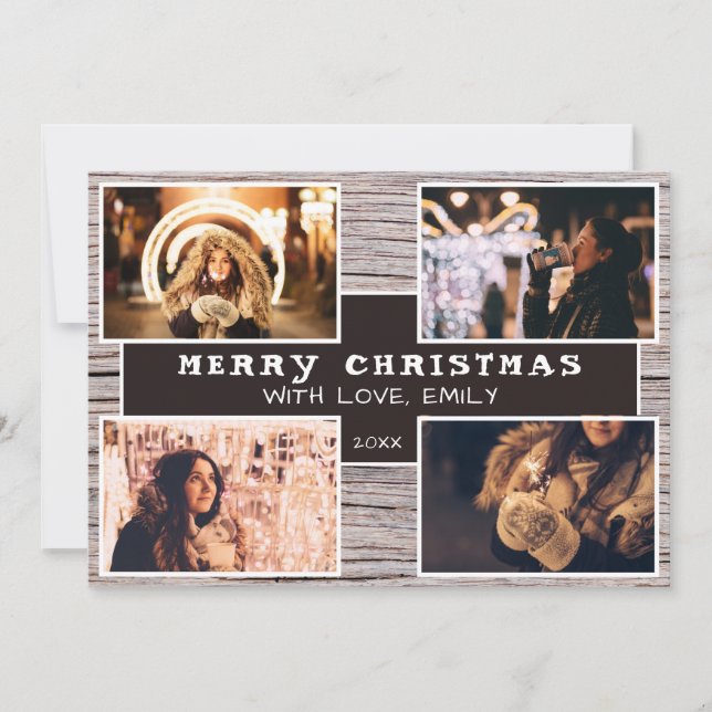 Tarjeta Foto de Navidades de Collage de fotos Rustic Wood  (Anverso)