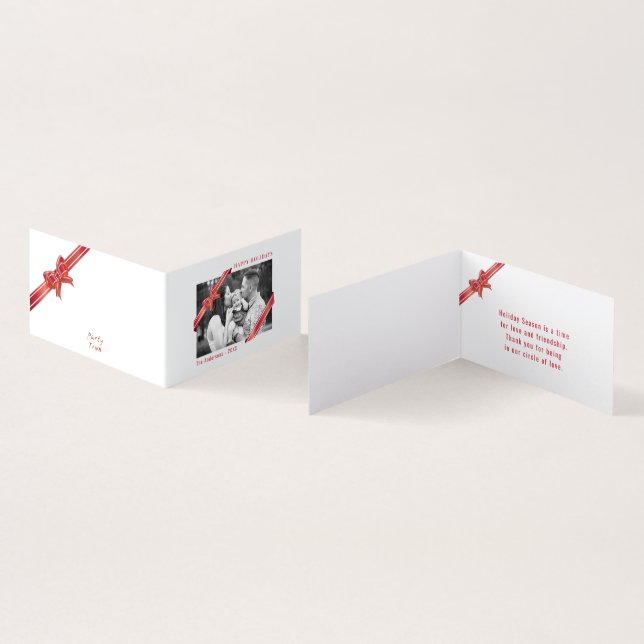 Tarjeta Foto de Navidades de la cinta roja de Apple (Interior y exterior)