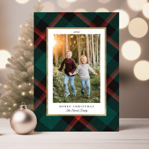 Tarjeta Foto de Navidades de placas rojas y verdes doblado