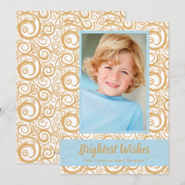 Tarjeta Foto de Navidades de Swirls Gold (Anverso / Reverso)