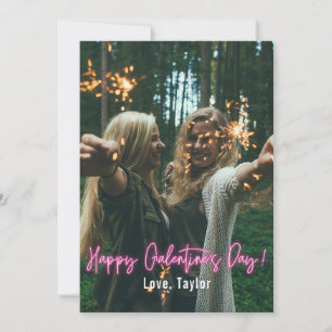 Tarjeta Foto de Neón Rosa del Día de Galentine