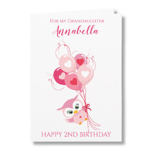 Tarjeta Foto de nieta en su segundo cumpleaños con búho ro