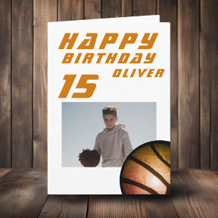 Tarjeta Foto de niño con balón de baloncesto Feliz Cumplea