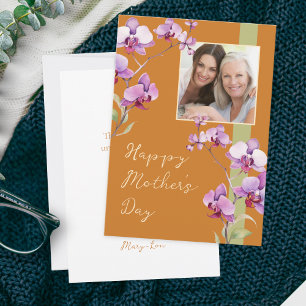 Tarjeta Foto de Orquídea Naranja del Día de la Madre