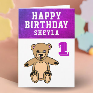 Tarjeta Foto de osito de peluche lindo niña cumpleaños 1 