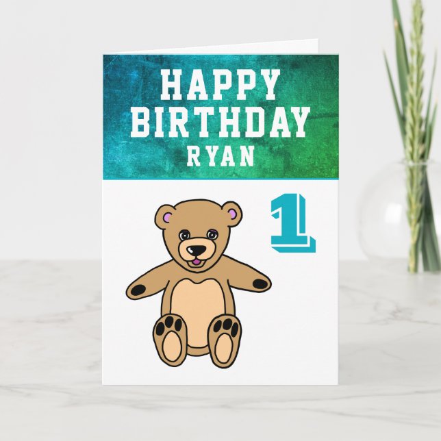 Tarjeta Foto de osito de peluche lindo niño cumple 1 año (Anverso)