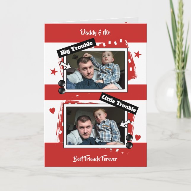 Tarjeta Foto de papá y yo de rojo y blanco (Anverso)
