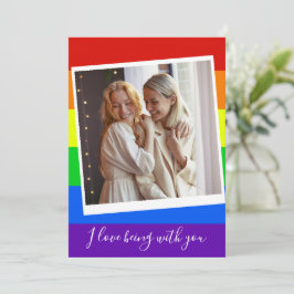 Tarjeta Foto de pareja gay personalizada arcoíris romántic